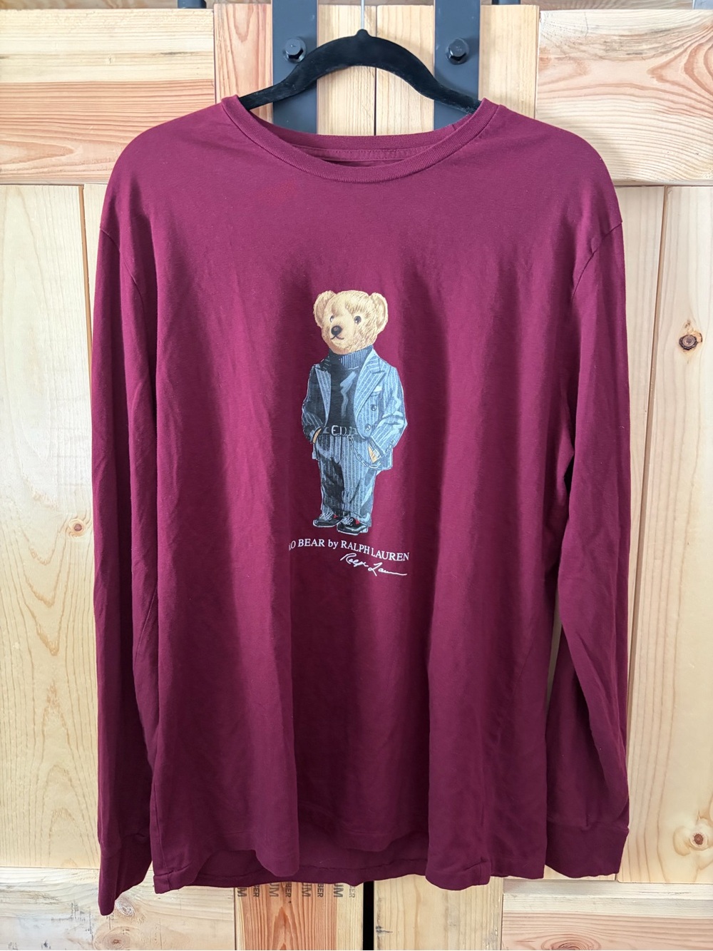 Polo Ralph Lauren Men’s L Polo Bear Long Sleeve T-Shirt Burgundy Graphic Suit